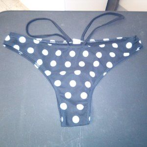 Brazilian Style Black & White Polka-Dot Bikini Bottoms With Cut-Out Straps
